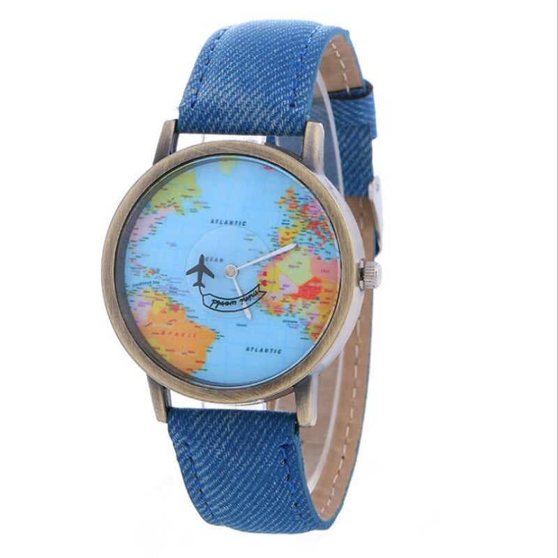 Vintage Global Map Watch For Women