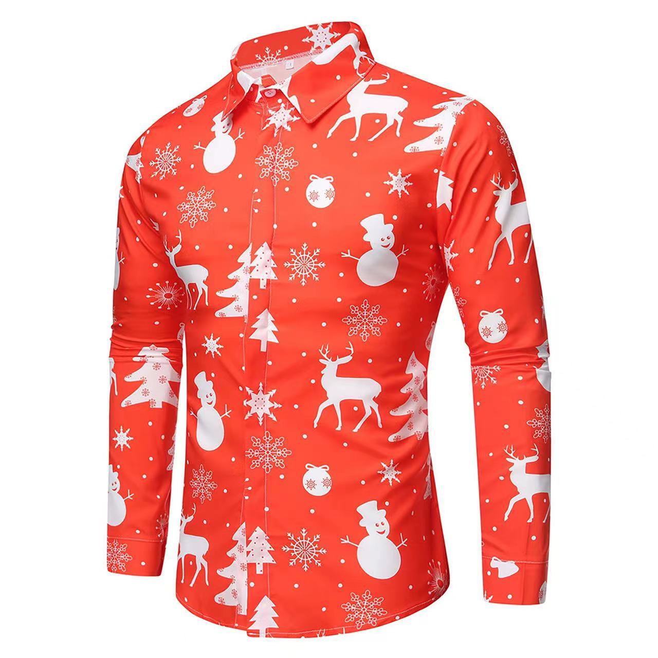 Autumn New Cross-border Men's Clothing 3D Printing Christmas Yuan Su Fashion Long Sleeve Shirt Men's Holiday Leisure