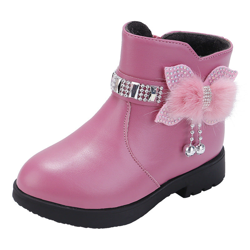 Children's Cotton Princess Fashion Bowknot Keep Baby Warm Leather Boots