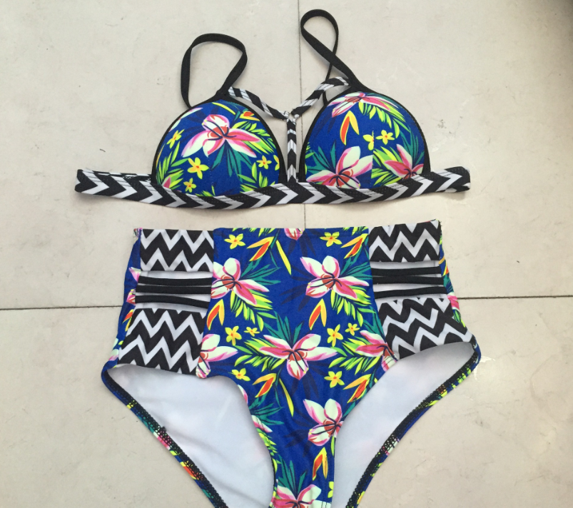 Multicolor Print High Waist Bikini Swimsuit Sexy Women Swimwear