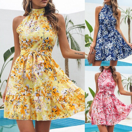 Sleeveless Floral Swing Chiffon Print Dress