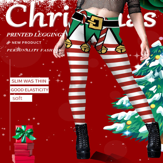 Digital Printing Pants Christmas New Style Elastic Women