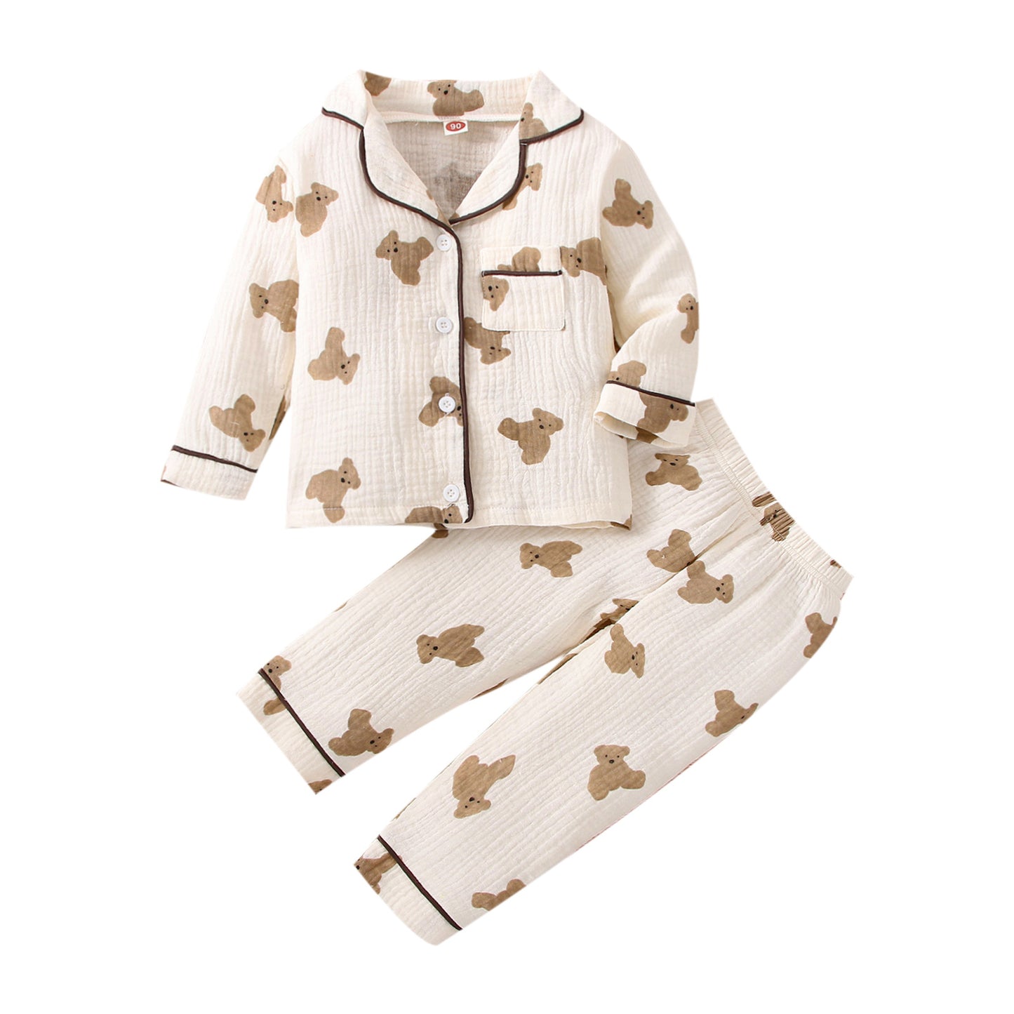 Girls' Bear Printed Pajamas Long-sleeve Suit