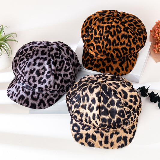 Women's Fashion Personalized Leopard Print Octagonal Hat