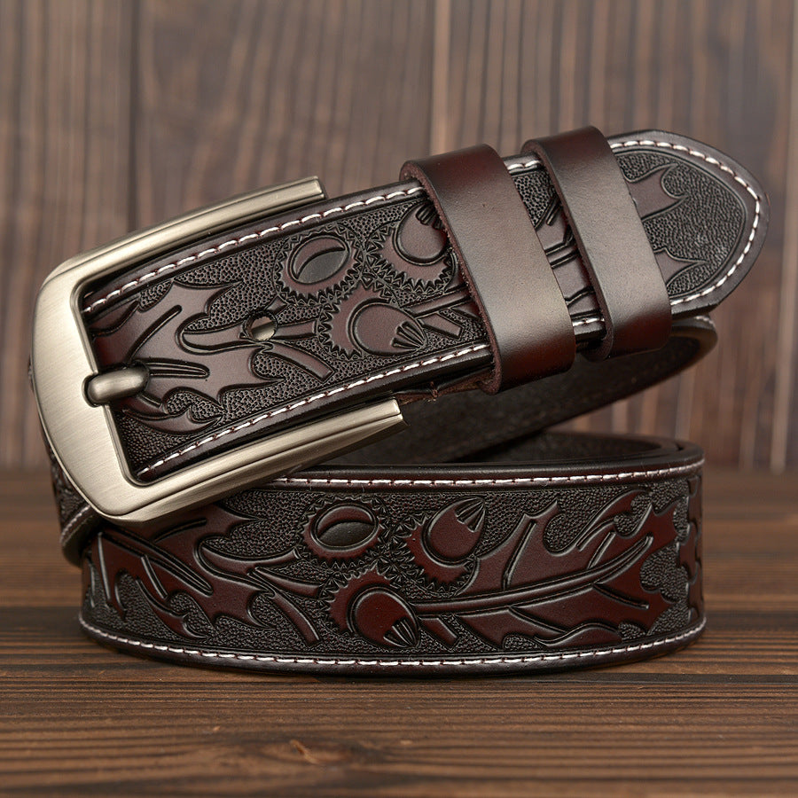 Carved Craft Men's Cowhide Belt Personality Embossed