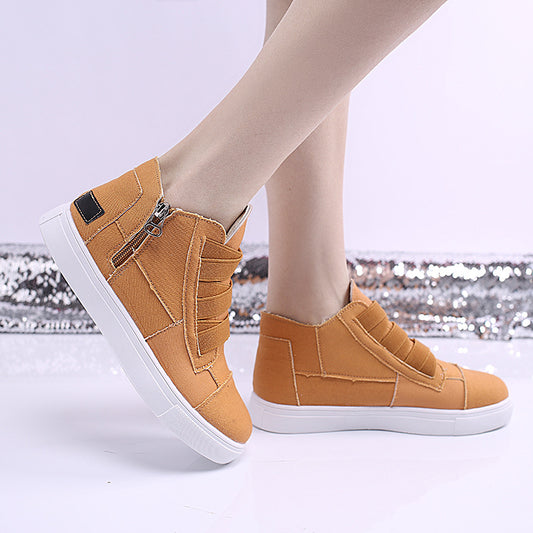 Canvas Flat Shoes Women Side Zipper Walking Sneakers