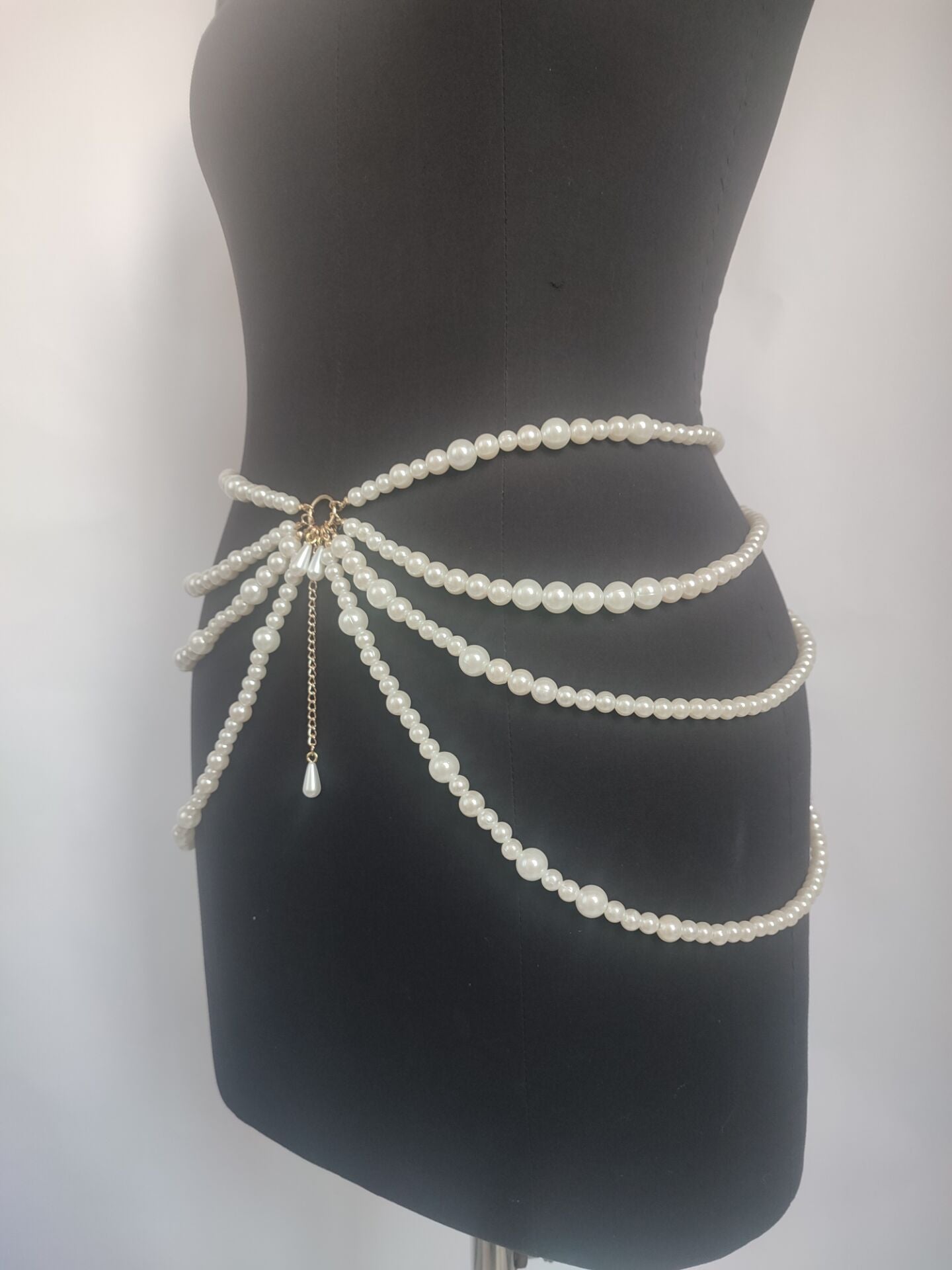 Pearl Connected Multi-layer Tassel Side Swing Waist Chain