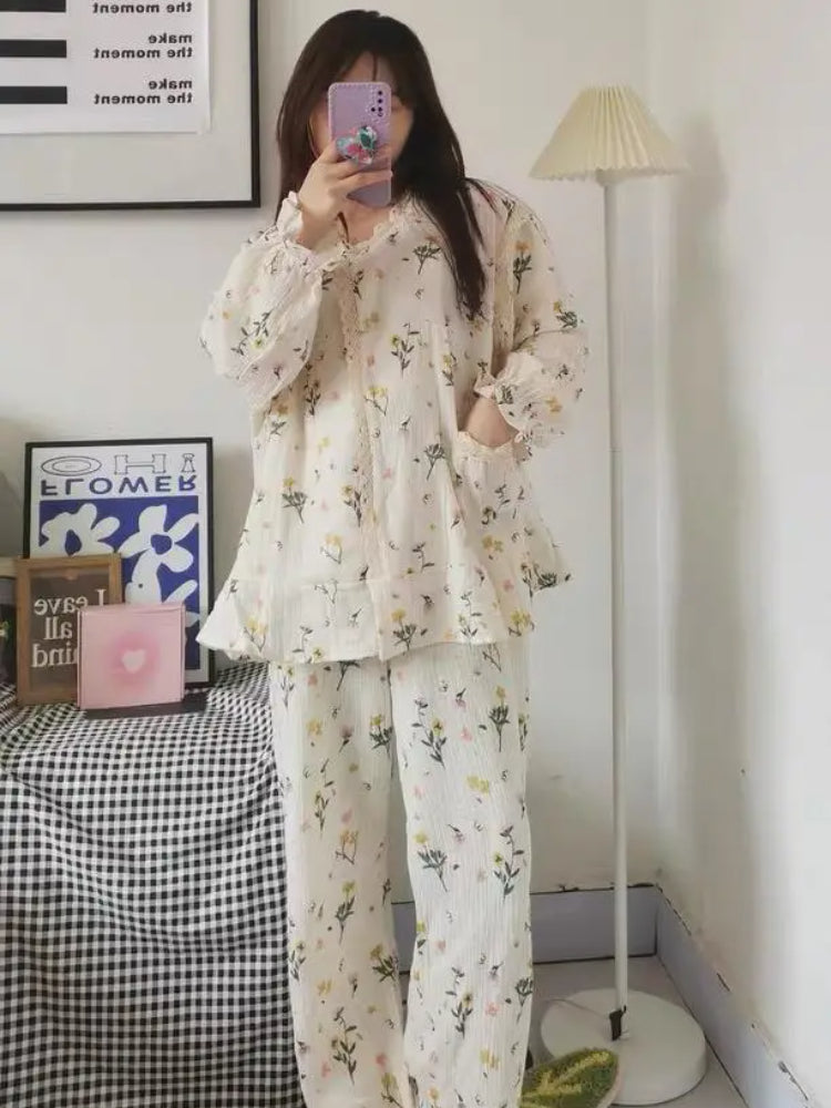 Breathable Casual Floral Pajama Set