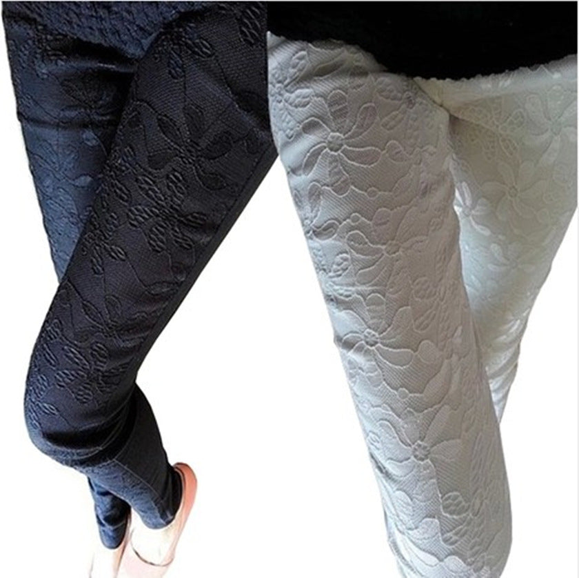 Women Pencil Feet Pants Lace Stitching