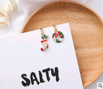 Christmas earrings holiday gift personality Santa Claus gift tree hair ball cane candy fashion earrings