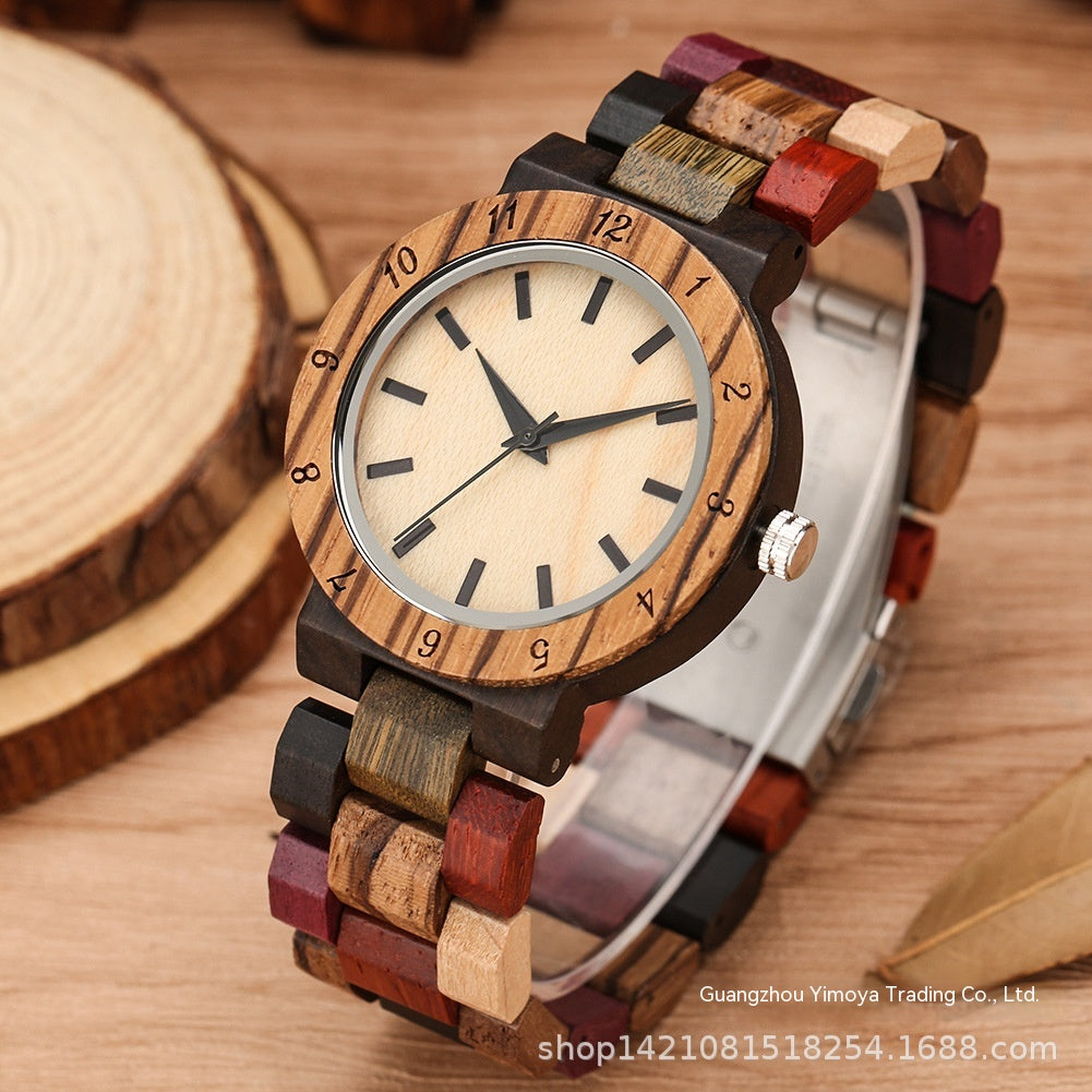 Classic Women's Colorful Elk Quartz Wooden Watch