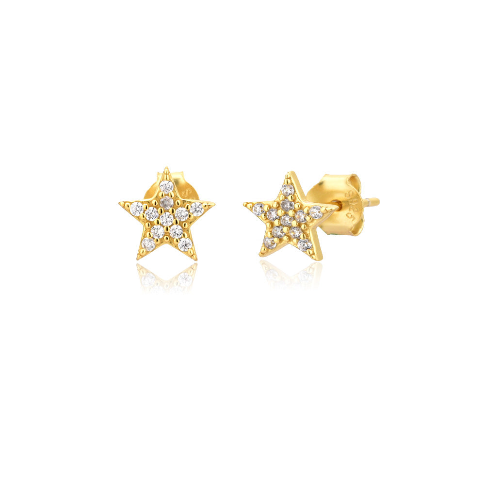 S925 Silver Moon Star Zircon Stud Earrings European And American Summer Simplicity Jewelry