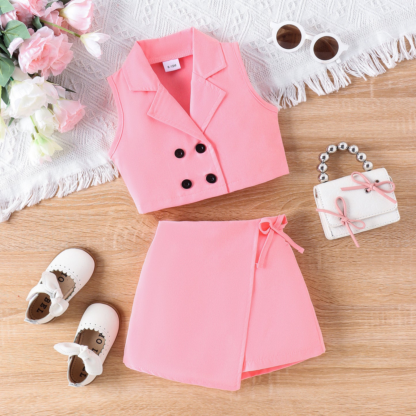 Girl's Candy Color Vest Suit Top Skirt Suit