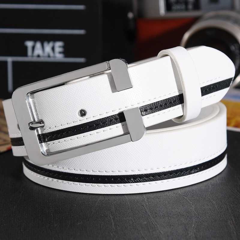 Trendy men's leather white belt