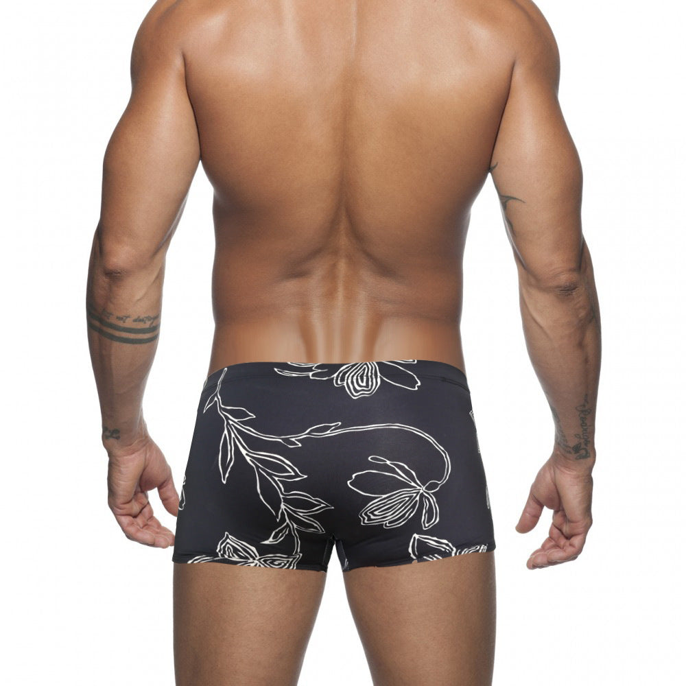 Men's Boxer Nylon Low Waist Print Swim Shorts Cup