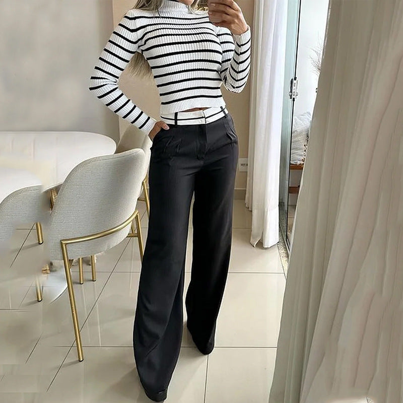 Fashion Casual Long Sleeve Top Loose Trousers Two-piece Set