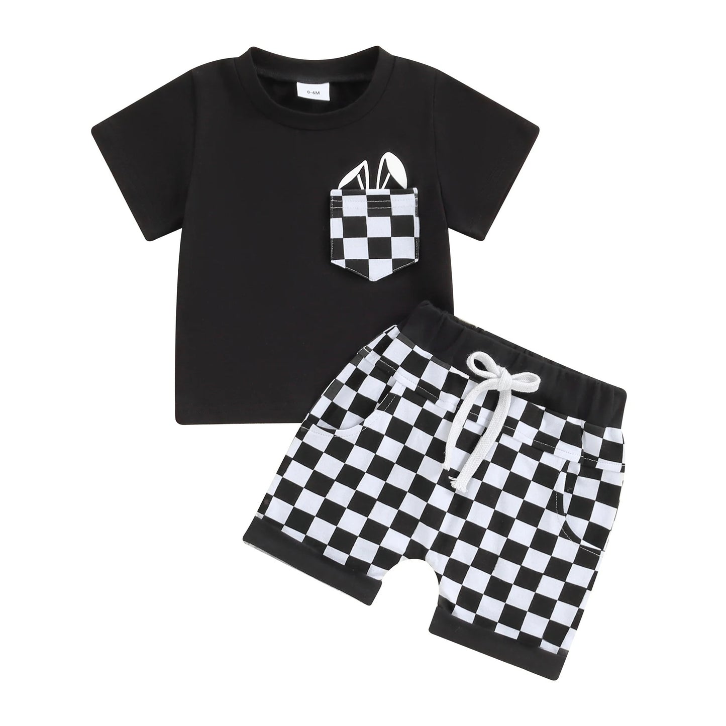 Children's Black And White Plaid Shorts Suit