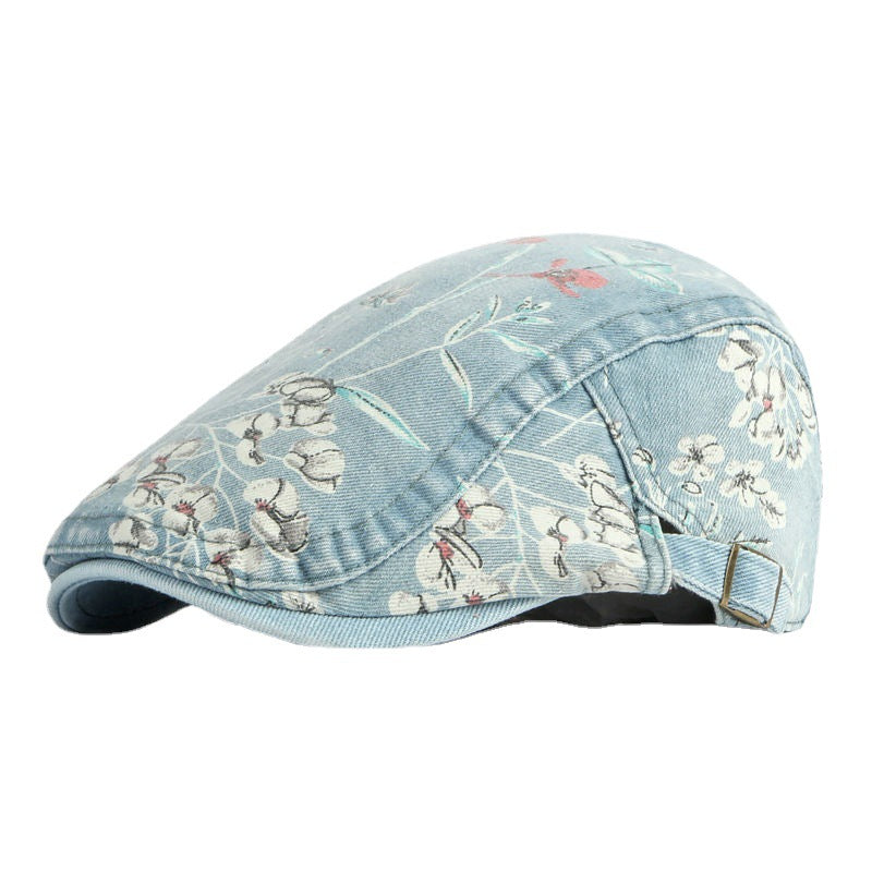 Denim Hat Advance Hats Flower Printed All-matching Peaked Cap