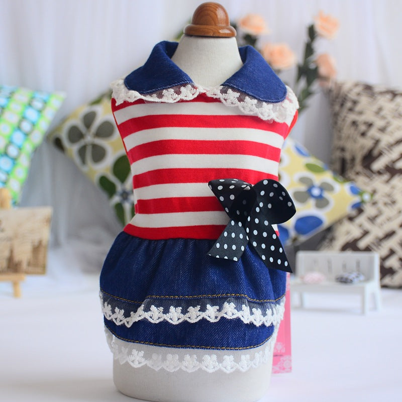 Pet Dog Skirt Bow Cat Clothes Springsummer Color Stripes