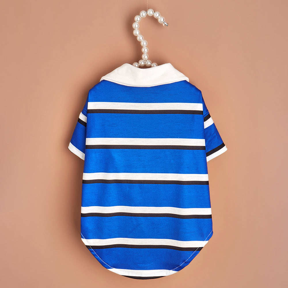 Pet POLO Shirt Blue And White Striped Dog Clothes