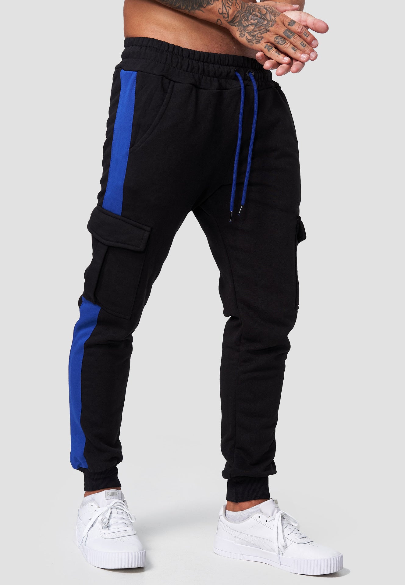 Multi-pocket Plus Fleece Overalls Color Matching Pants Men