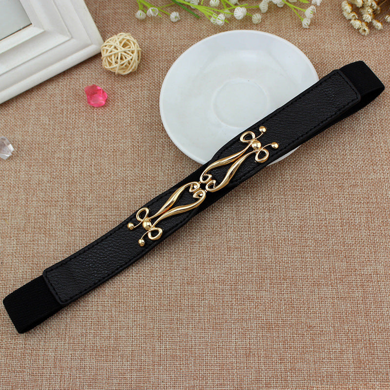 Spring And Summer Women's Thin Dress A Pair Of Buckles Elastic Waist Seal