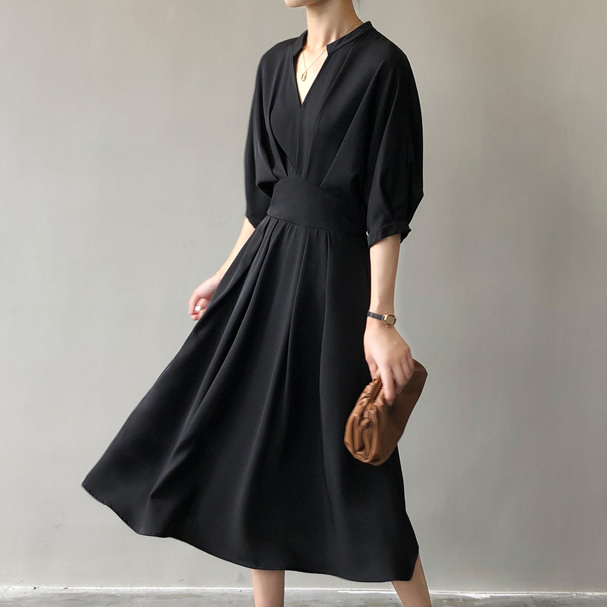 V-Neck Women Temperament Waist Dress