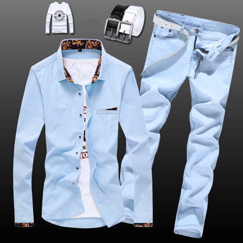 New Style Men's Shirt Slim Suit Jeans Handsome