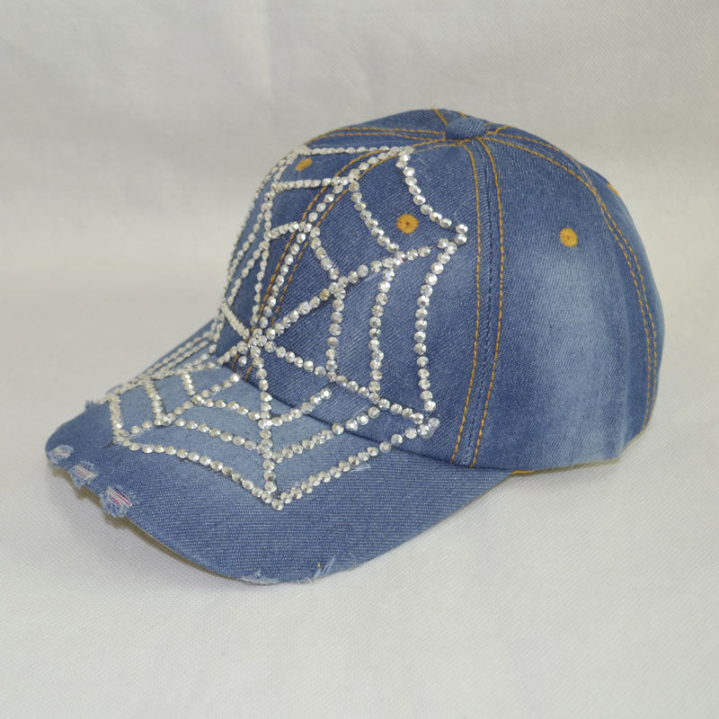 European And American Fashion Rhinestone Peaked Personalized Denim Hat Old Diamond Women's Sunshade Baseball Hat Wholesale Customized