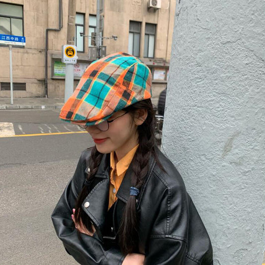 Women's Fashion Plaid Vintage Versatile Beret