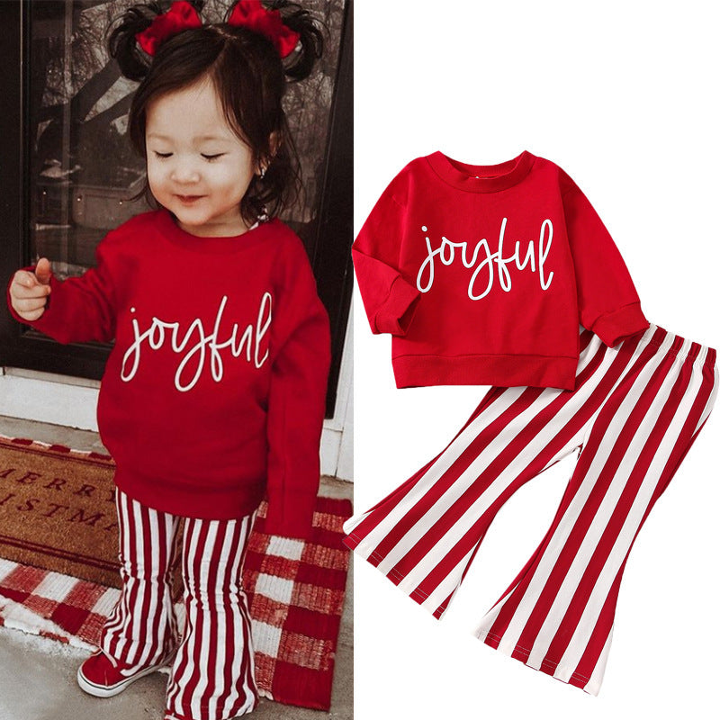 Girls' Long-sleeved Sweatshirt Striped Pants Set