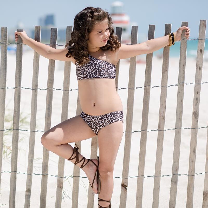 Kids Baby Girls Swimwear Leopard Print One Shoulder