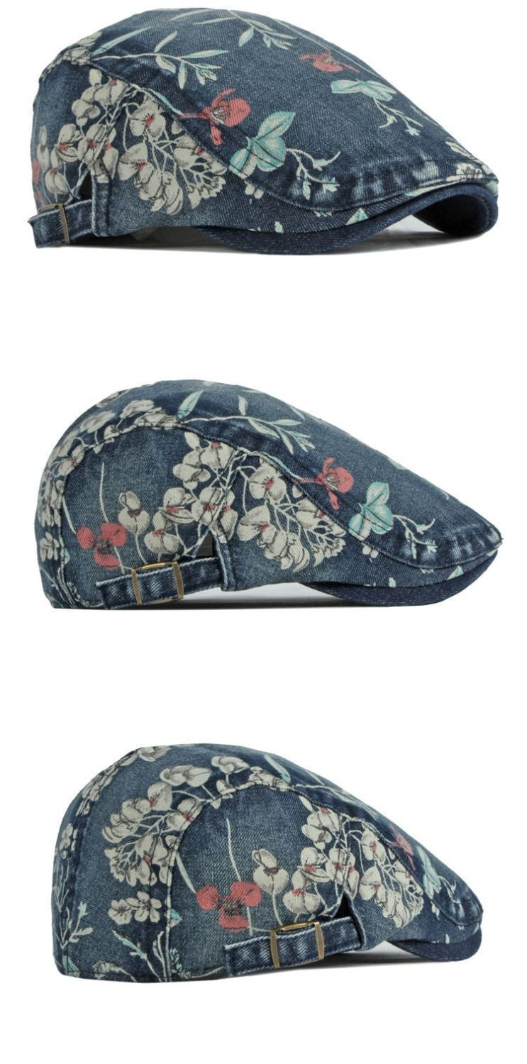 Denim Hat Advance Hats Flower Printed All-matching Peaked Cap