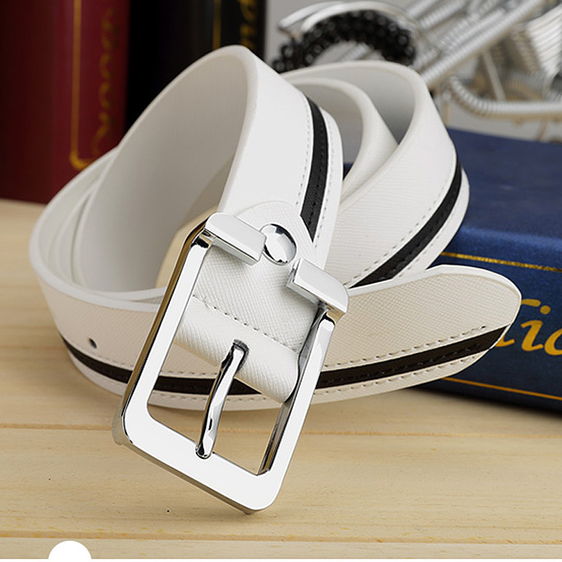 Trendy men's leather white belt