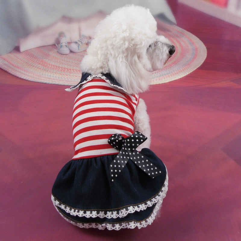 Pet Dog Skirt Bow Cat Clothes Springsummer Color Stripes