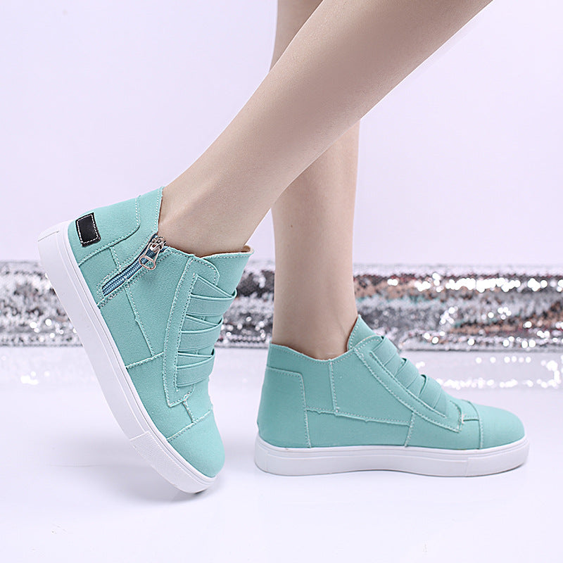 Canvas Flat Shoes Women Side Zipper Walking Sneakers