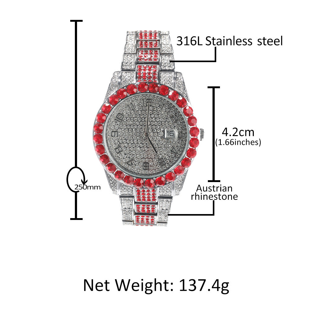 Round Diamond Red Fashion Watch