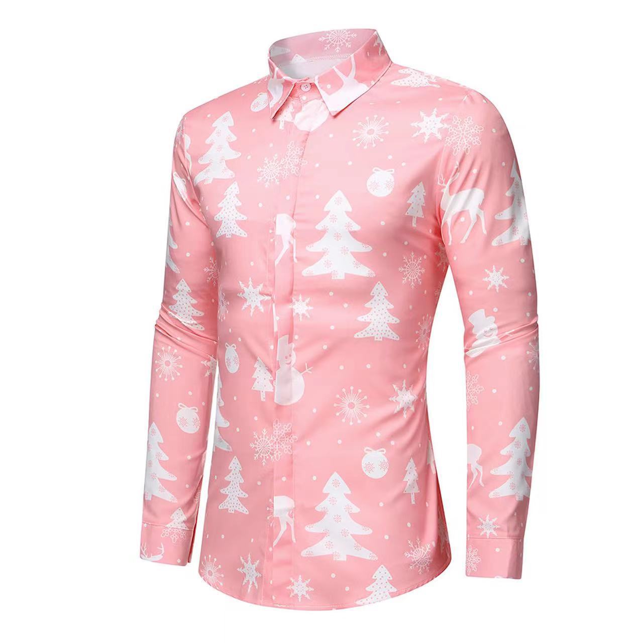 Autumn New Cross-border Men's Clothing 3D Printing Christmas Yuan Su Fashion Long Sleeve Shirt Men's Holiday Leisure