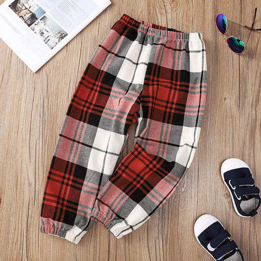 Fashion Red Plaid Print Long Middle Child