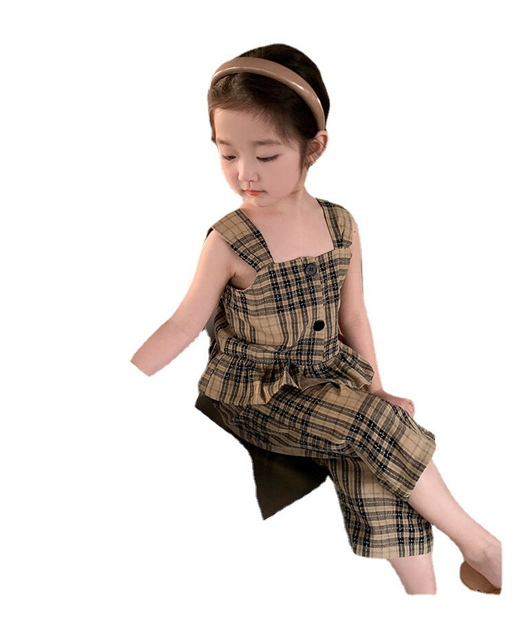 Girls' Plaid Vest Cropped Pants Set