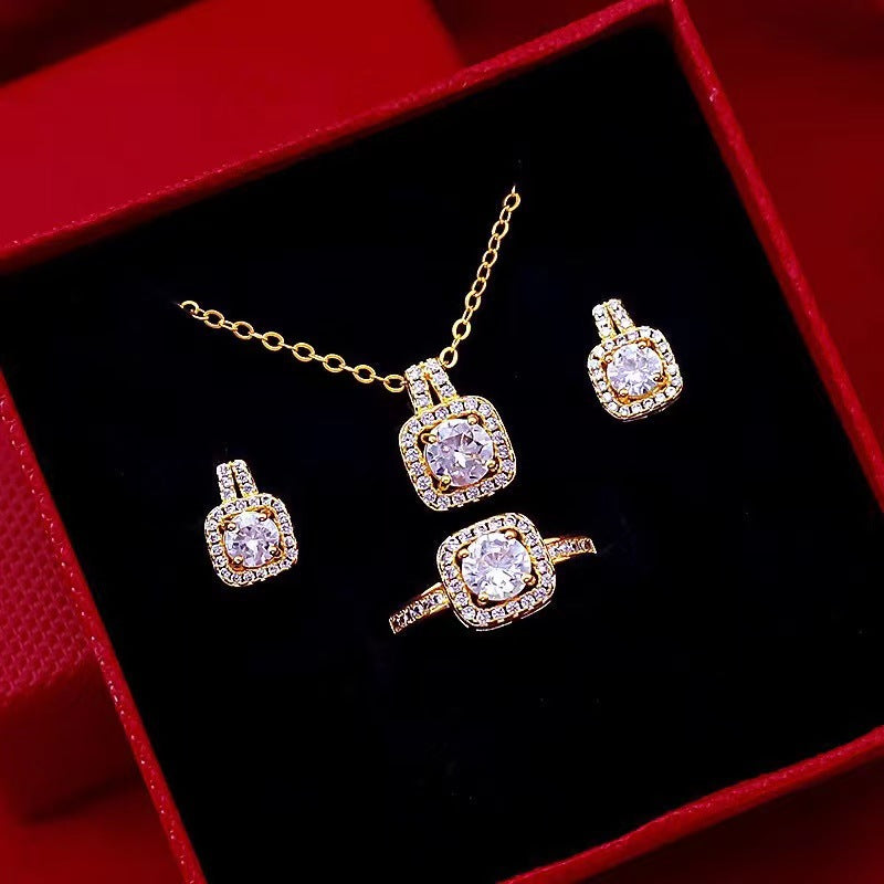 Fashion Jewelry Three-piece Fashion Micro Inlaid Zircon Suit Earrings For Women