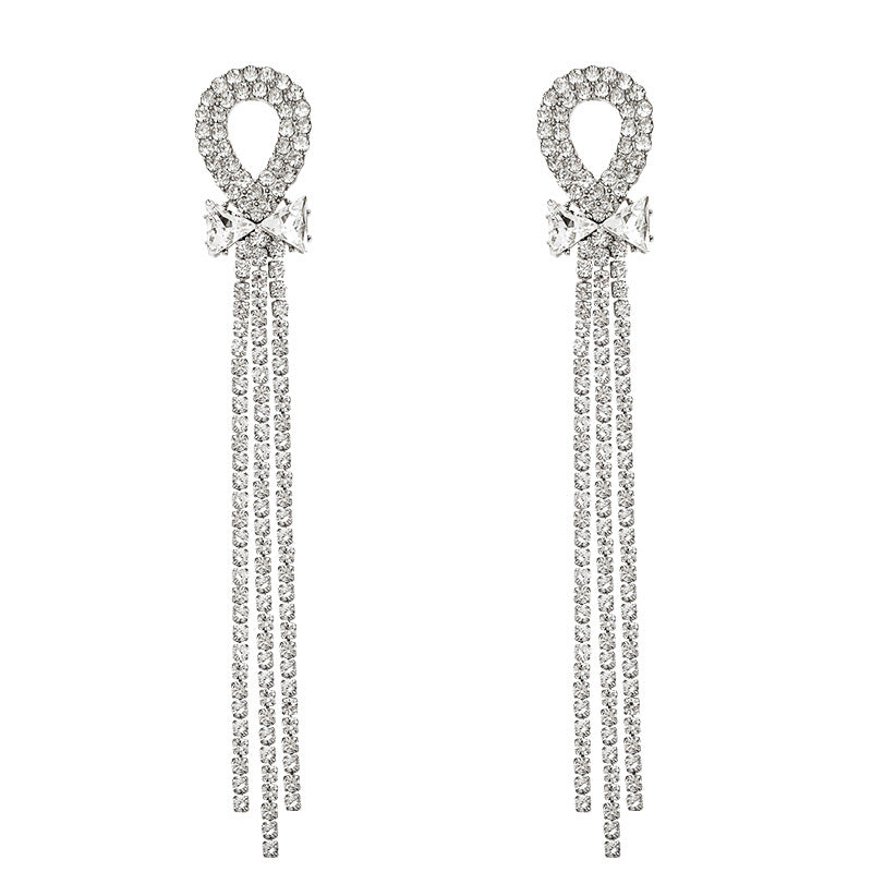 Silver Needle Exquisite Full Diamond Long Fringe Earrings Women