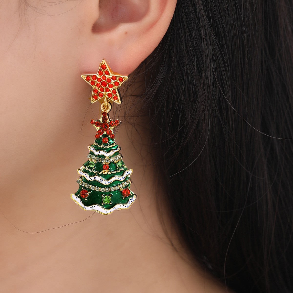 Women's Fashion Colorful Oil Necklace Christmas Tree Earrings