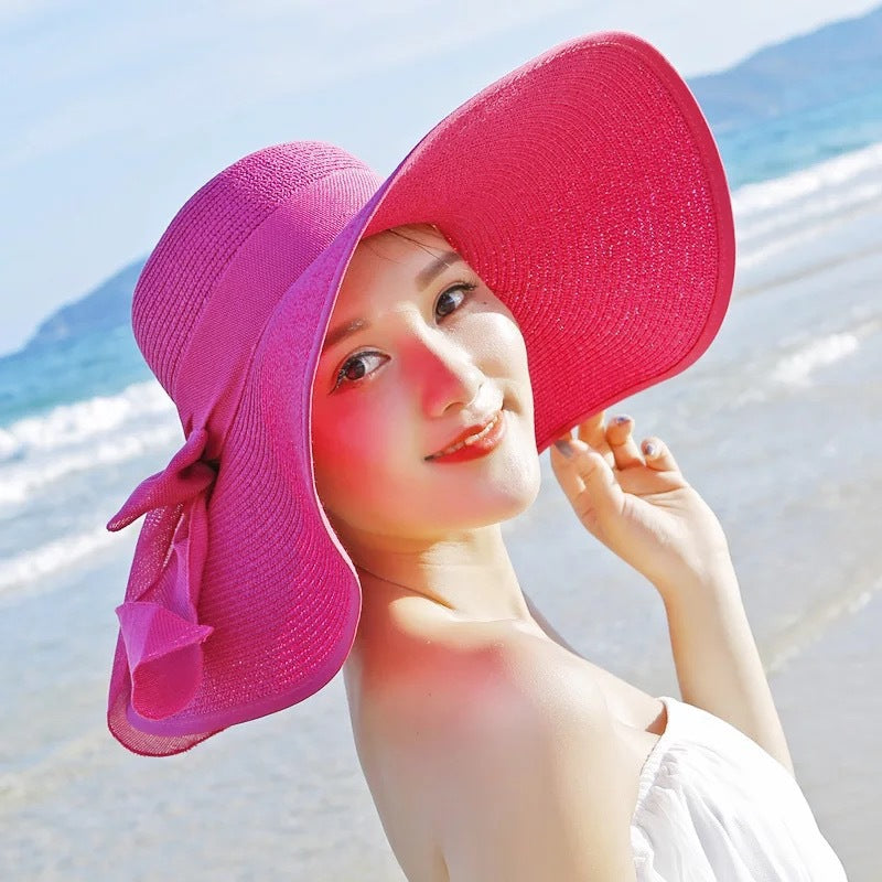 Ladies Foldable Sun Protection Shade Big Brim Straw Hat