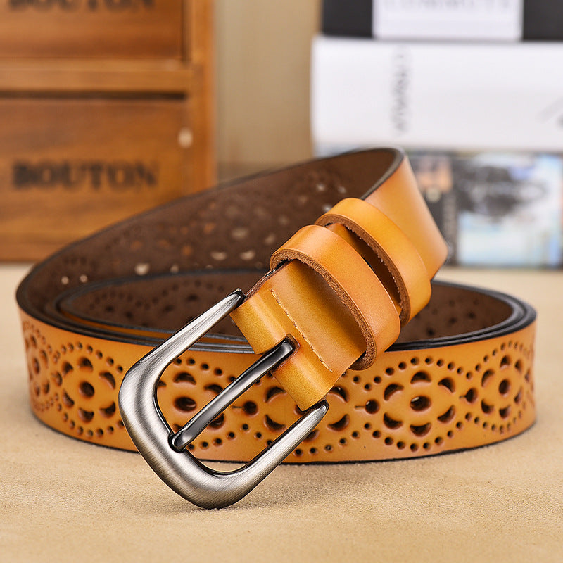 Ladies Hollow Pin Buckle Punch Free Belt