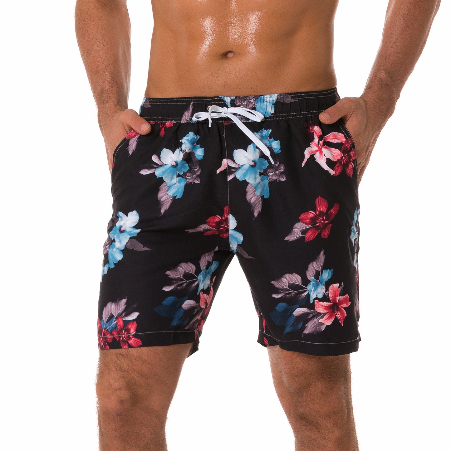 Multi-pocket Floral-lined Beach Shorts Outdoor Shorts