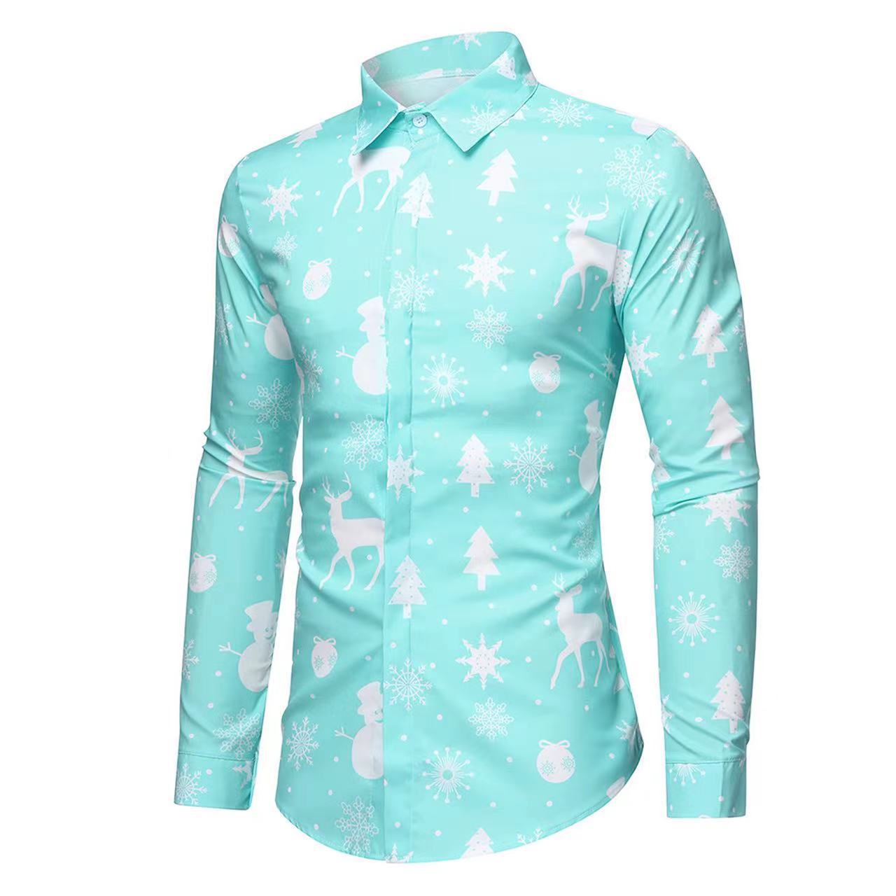 Autumn New Cross-border Men's Clothing 3D Printing Christmas Yuan Su Fashion Long Sleeve Shirt Men's Holiday Leisure