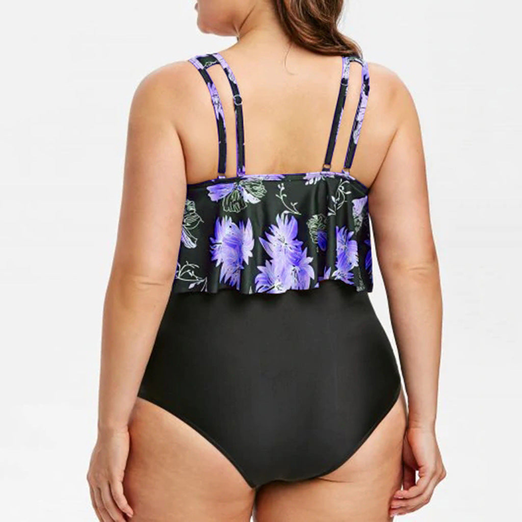 High Waist Ruffle Print Swimwear