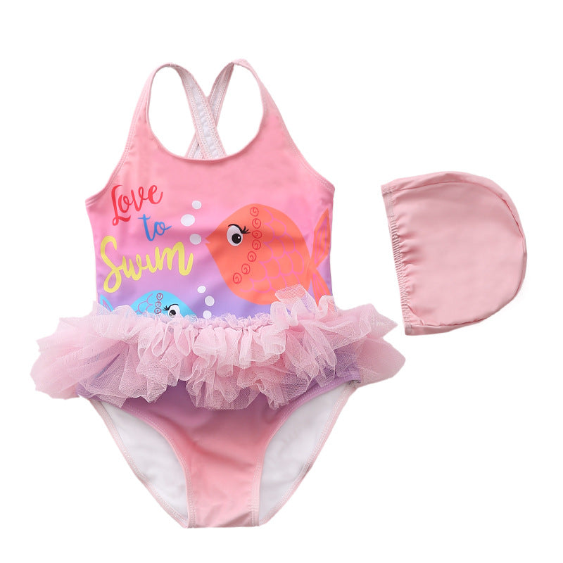 Girl's Siamese Cute Baby Swimwear Ballet Skirt Gauze Skirt Little Princess Swimsuit