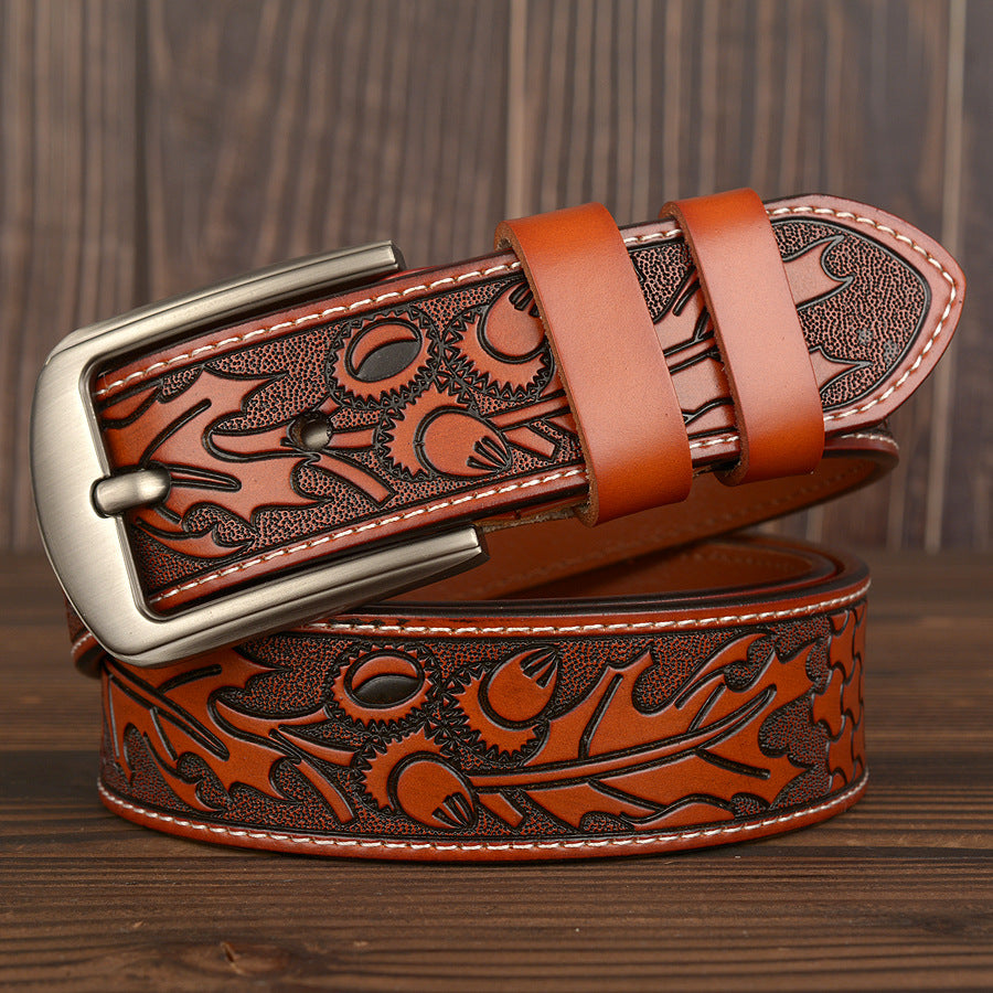 Carved Craft Men's Cowhide Belt Personality Embossed